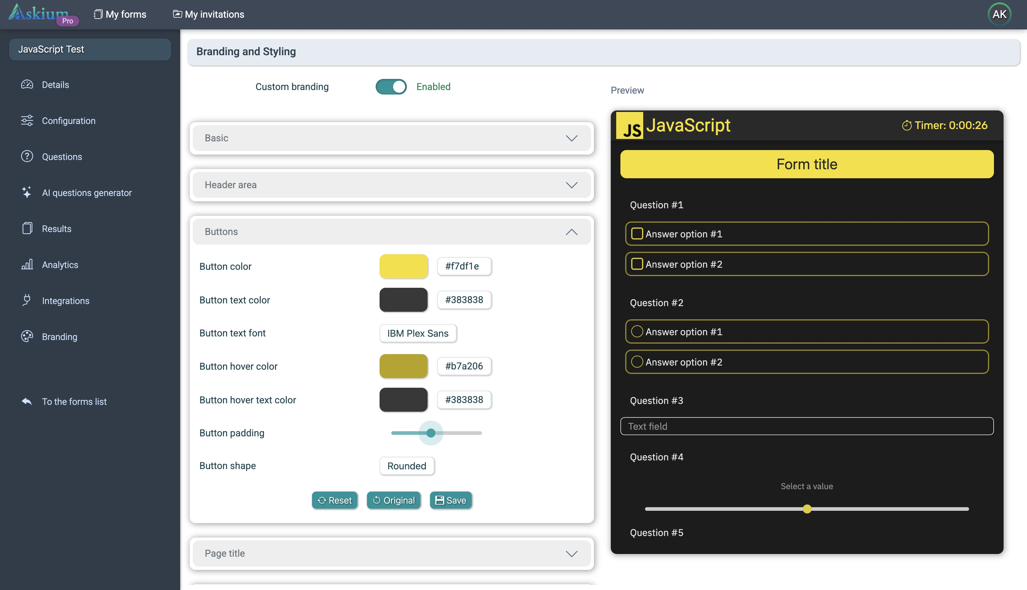 Branding interface JS style