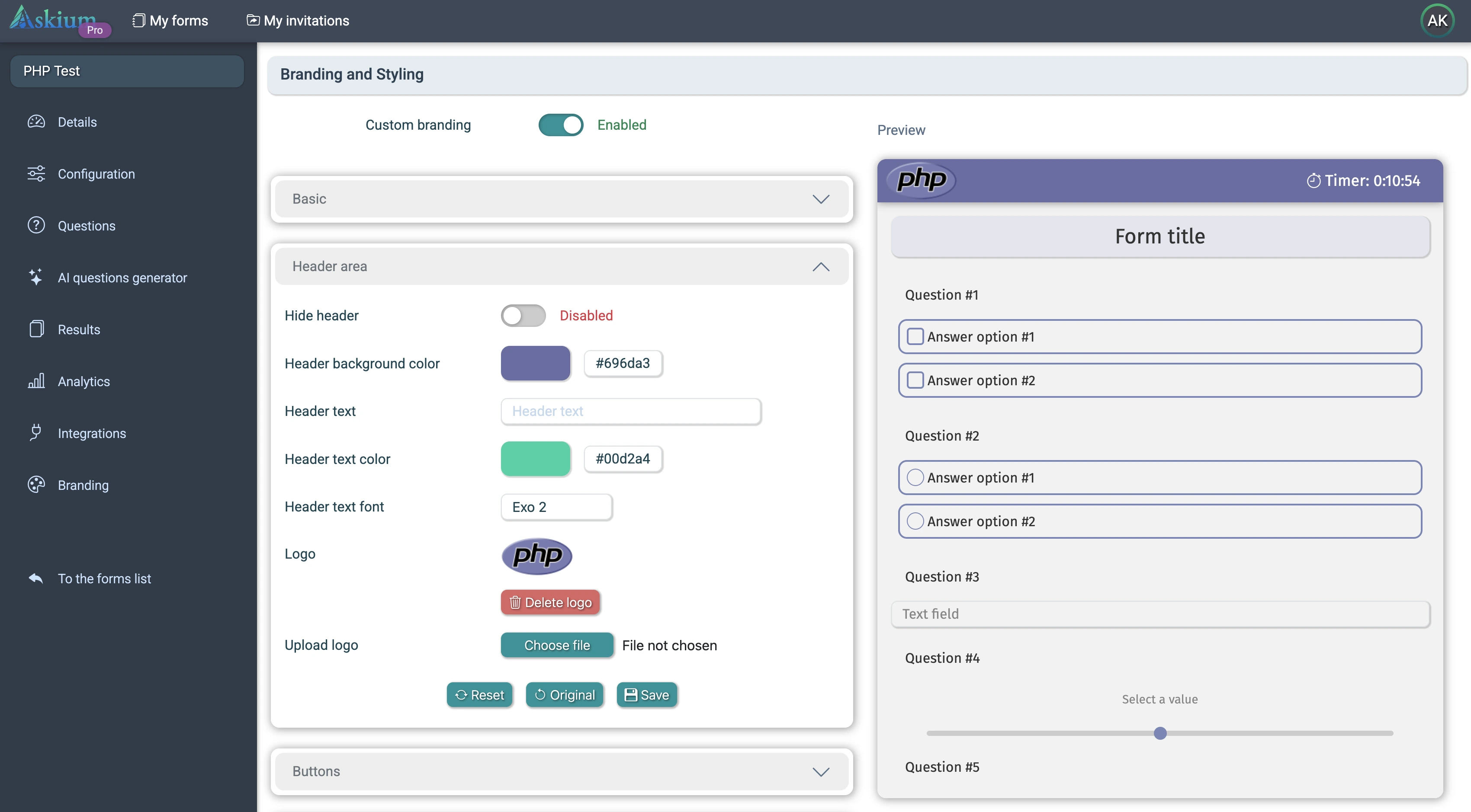 Branding interface PHP style