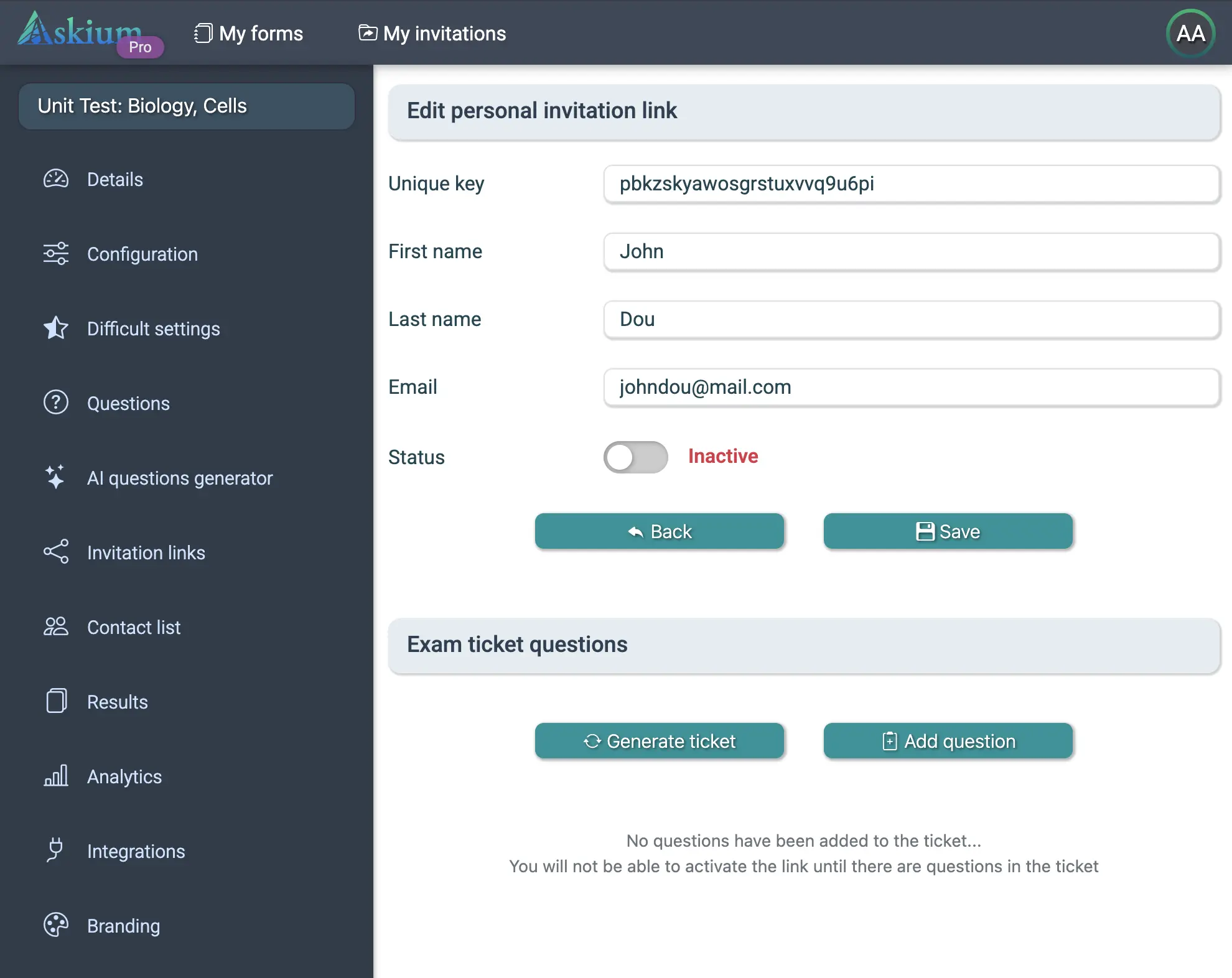Created ticket example